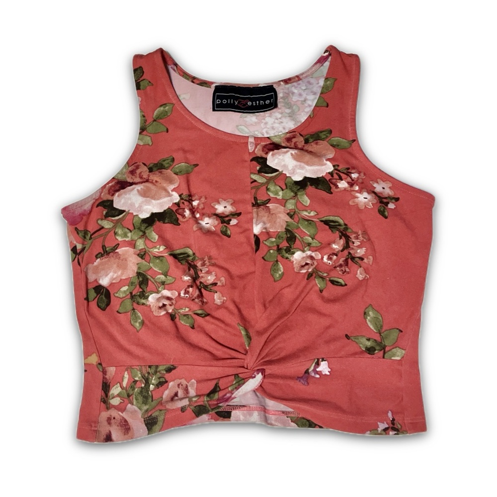 Women’s Coral and floral print Polly&Esther crop top size small